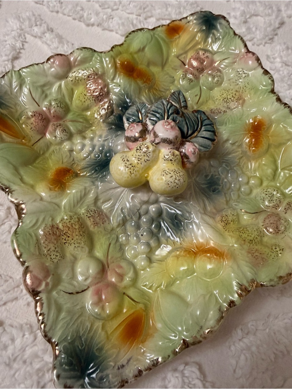 Vintage Ceramic Fruit Motif Decorative Bowl - Yellow Green Pink
